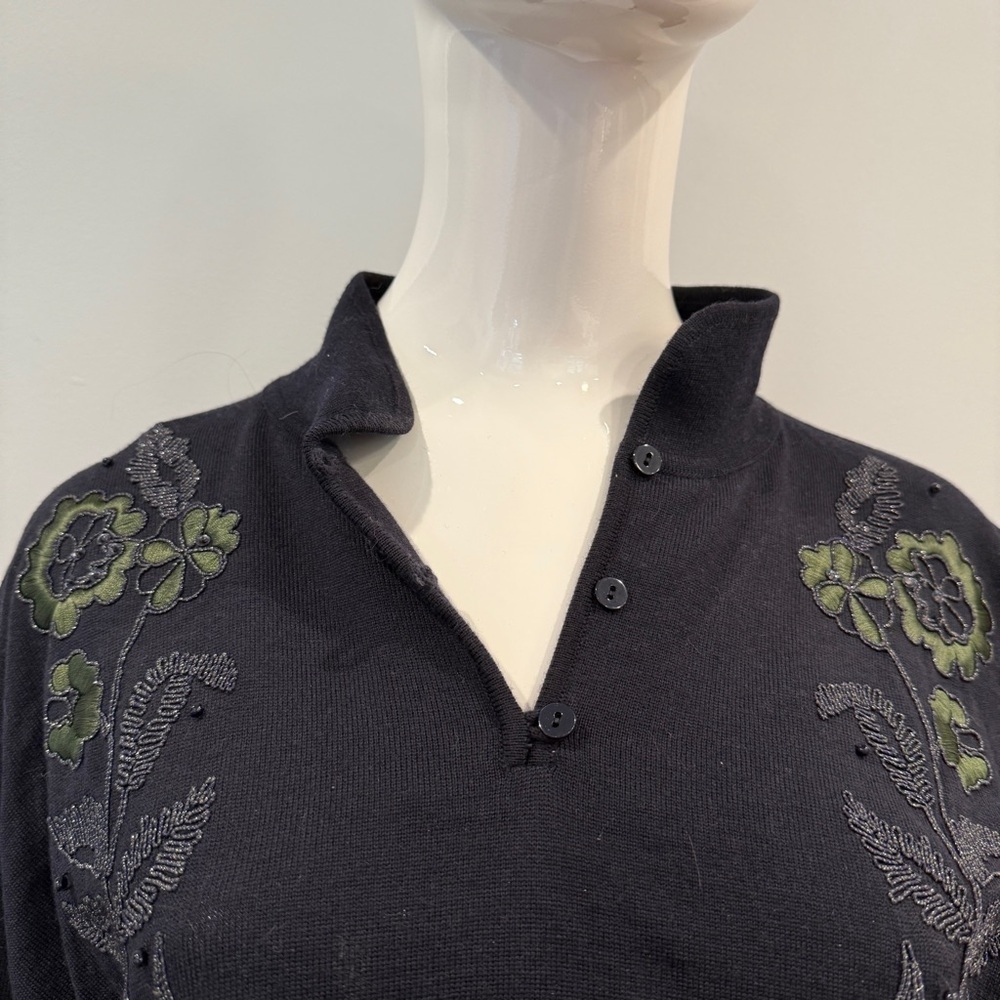 Escada by Margaretha Ley Wool Embroidered Floral Collared Sweater - Picture 3 of 8